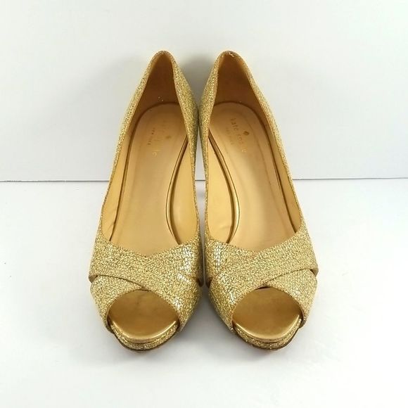 Kate Spade New York Gold Billie Peep Toe Size 9.  S586 - Picture 2 of 8